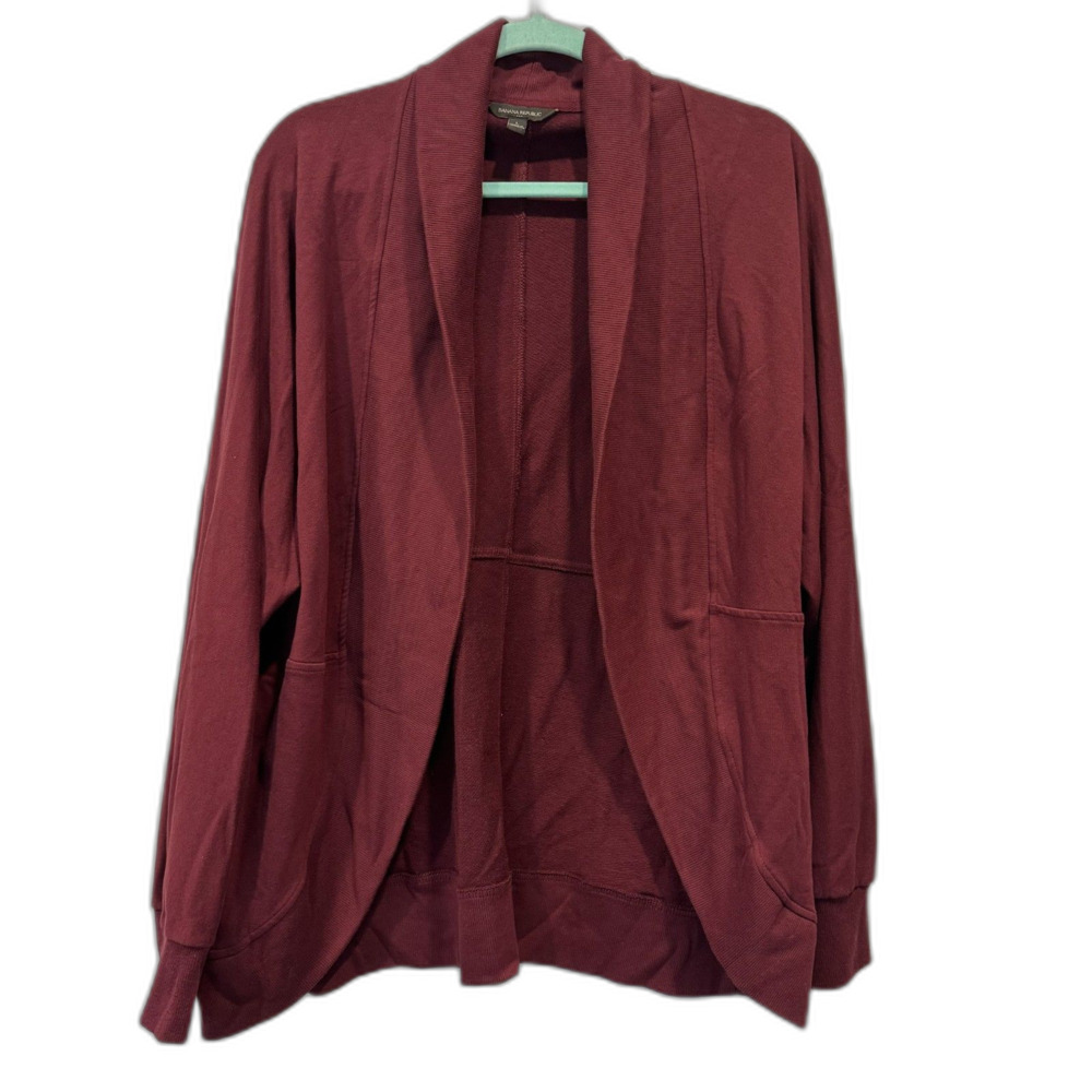 Banana Republic Cardigan Sweater Shawl Collar Open Front Burgundy Women Large